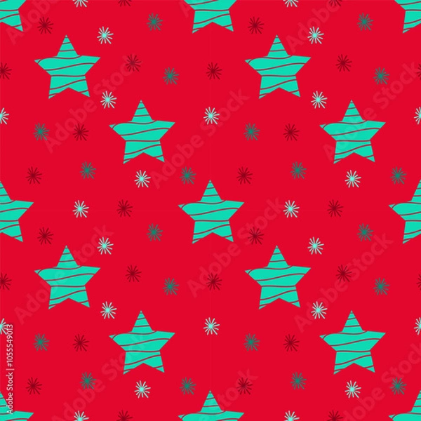 Fototapeta A set of vector seamless pattern with doodle stars. Hand drawn vector doodles.