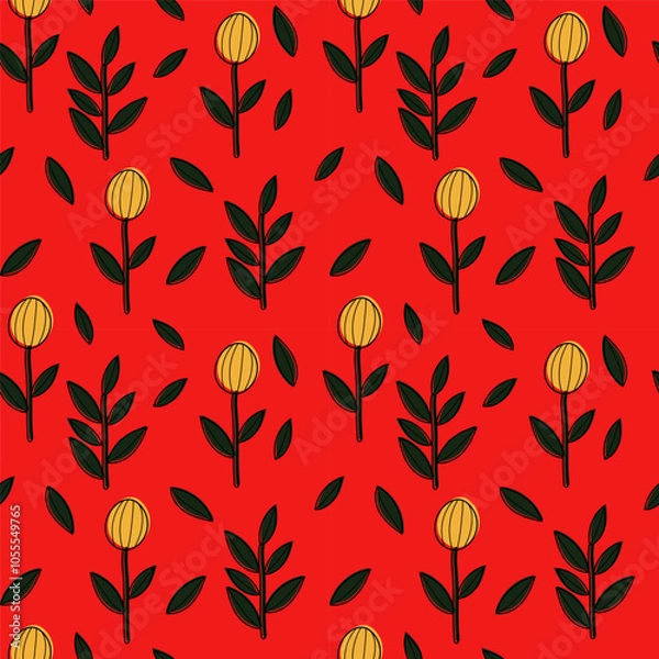 Fototapeta A set of seamless backgrounds with doodle flowers, 1000x1000, vector graphics.