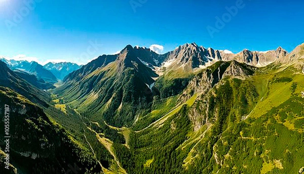 Fototapeta 植物が生えている大きい山が連なってる