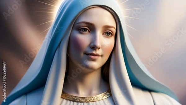 Fototapeta Our Lady of Grace A Close-Up of Serenity and Compassion in Celestial Blue and White