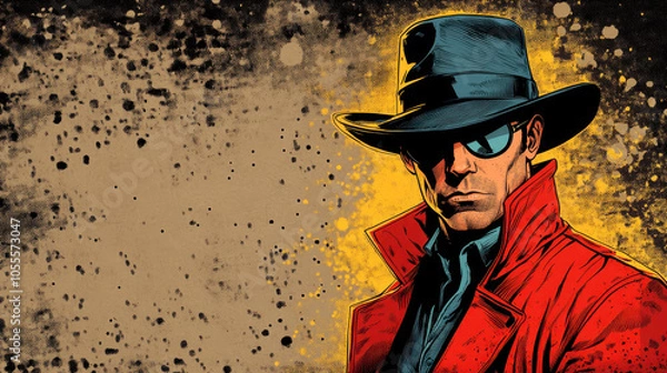Obraz Mysterious detective in raincoat and hat in pop art style for retro design