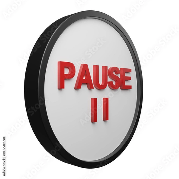 Obraz 3D Pause Button Icon – Modern Multimedia Interface Design for Video and Audio Controls