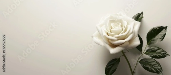 Fototapeta A white rose displayed on a white background with copy space image