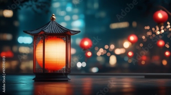 Obraz Illuminated lantern in a festive night scene