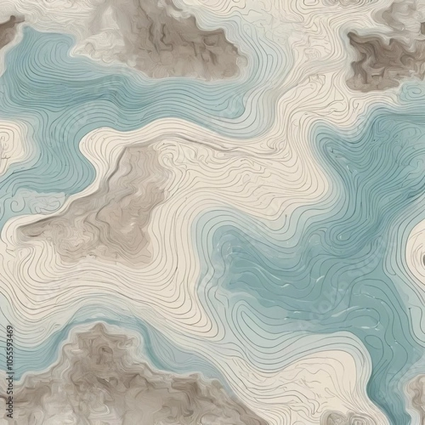 Fototapeta Abstract topographic map pattern in soft tones