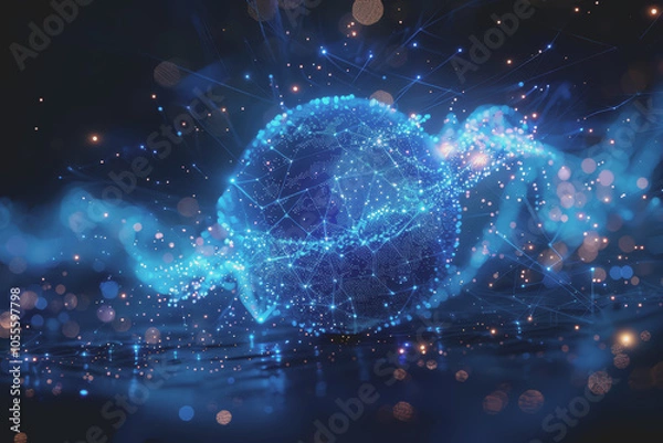 Fototapeta Glowing blue digital sphere with interconnected nodes. represents a global network.