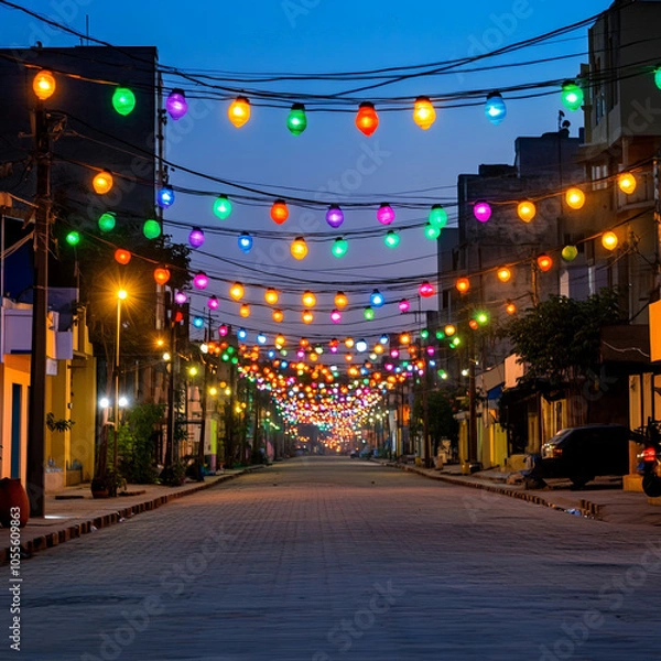 Fototapeta Colorful Diwali Street Scene in a Vibrant Cityscape