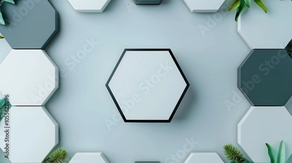 Fototapeta Flatlay Hexagon Podiums for Products Display on Light Grey Background