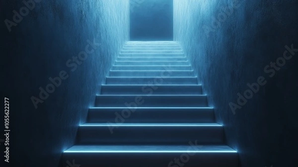 Fototapeta A staircase with blue steps and a blue ceiling