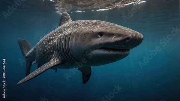 Fototapeta A close-up view of a majestic whale shark swimming underwater.