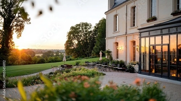 Fototapeta Capture the beauty of a classic French chateau in the countryside Use a Hasselblad camera with a 100mm lens and F 12 aperture setting to create a shallow depth of field and blur th