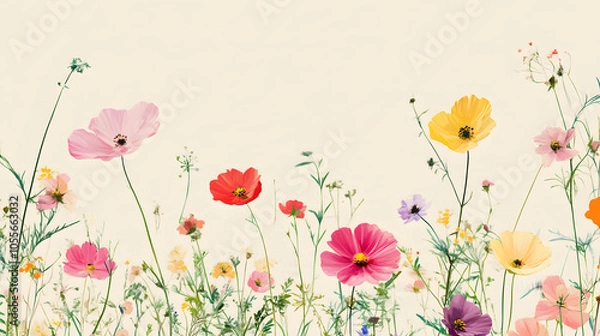 Fototapeta A vibrant meadow filled with red poppies and colorful butterflies, capturing the beauty of spring and summer in a lush garden landscape