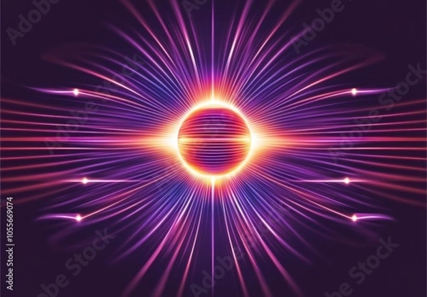 Fototapeta An Abstract Visualization of a Magnetic Field with Glowing Lines and Arrows Illustrating the Flow of Magnetic Force Encircling a Central Object in a Dark, Vacant Space.