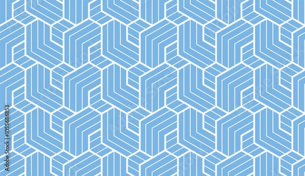Fototapeta Abstract geometric pattern with stripes, lines. Seamless vector background. White and blue ornament. Simple lattice graphic design