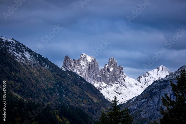 Fototapeta peaks of alpstein in the alps of appenzell switzerland with snow
