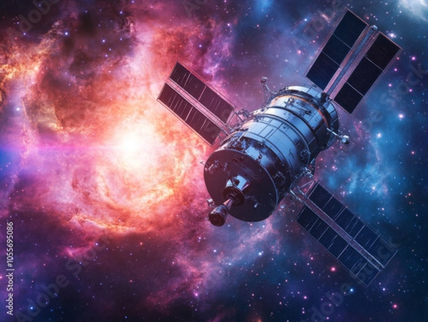Fototapeta A view of a giant space telescope orbiting Earth, capturing images of distant galaxies.