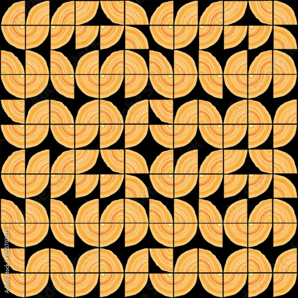 Fototapeta Abstraction round simple patterns seamless  on a black background vector illustration in orange and yellow tones