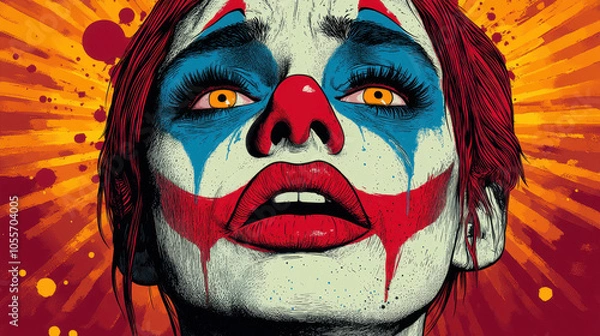 Obraz Emotional pop art portrait of a sad clown in vibrant retro style