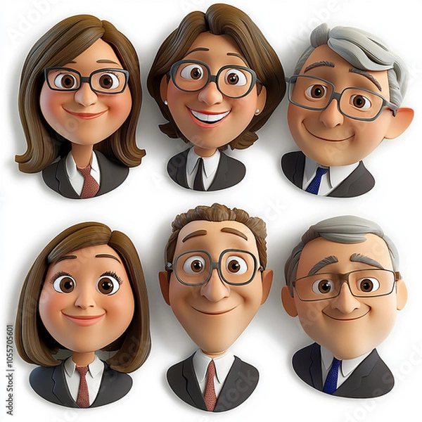 Fototapeta business people 3d faces avatars set on white background