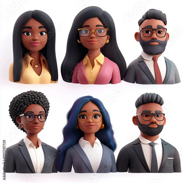 Fototapeta business people 3d faces avatars set on white background