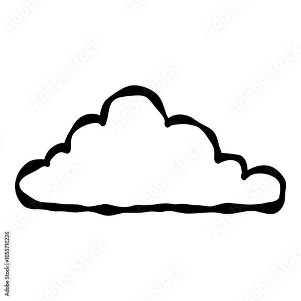 Fototapeta Outline hand painted cloud doodle PNG isolated shape. Hand drawn line shape. Simple stroke grunge icon. Minimalist cartoon playful shape logo