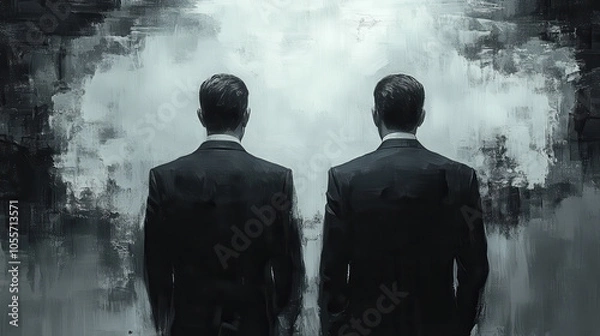 Obraz Conceptual artwork of siamese twin businessmen in abstract sketch