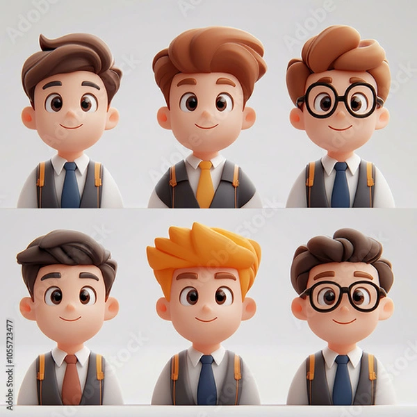 Fototapeta business people 3d faces avatars set on white background