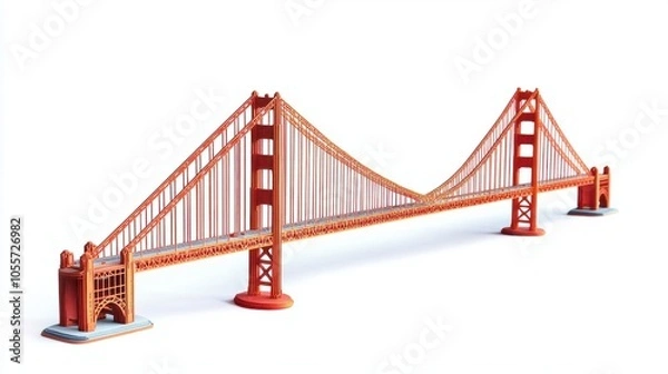 Fototapeta Golden Gate Bridge illustrated in vibrant shades of red and orange, showcasing iconic architecture, isolated on white