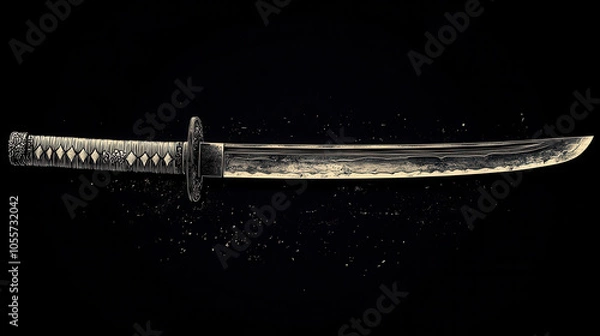 Obraz Intricate japanese sword katana and wakizashi sketch engraving art