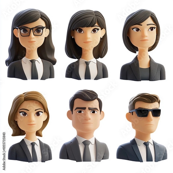 Fototapeta business people 3d faces avatars set on white background