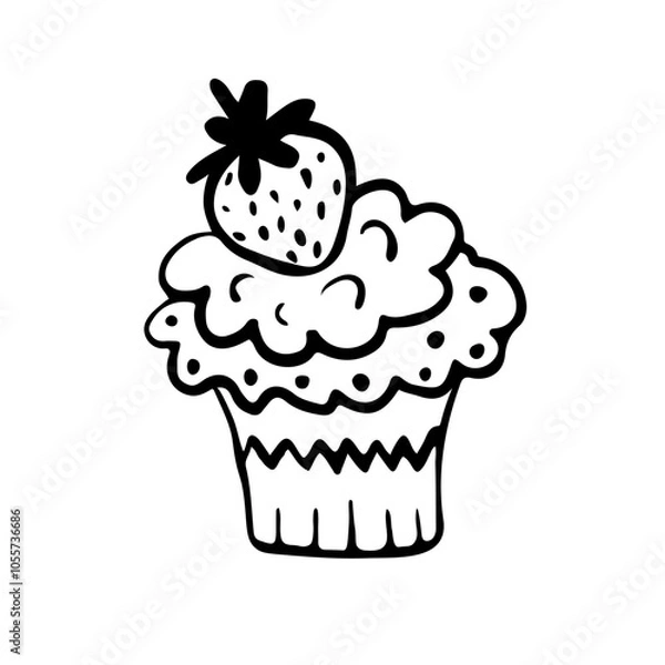 Fototapeta A pastry outline illustration, a sweet food hand-drawn icon,  a cake doodle in black and white