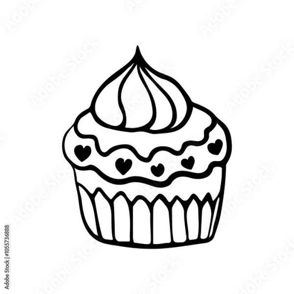 Fototapeta A pastry outline illustration, a sweet food hand-drawn icon,  a cake doodle in black and white
