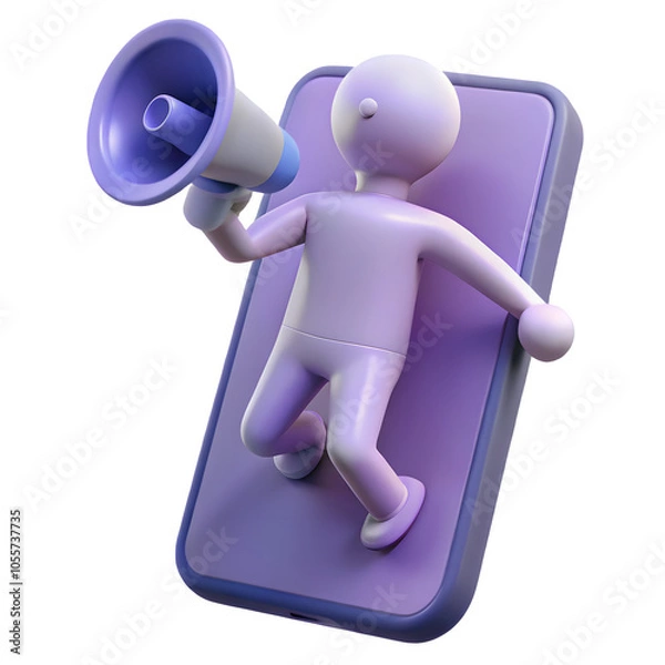 Obraz 3d male character jumping out from smartphone screen