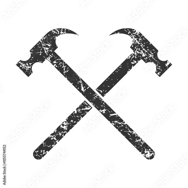 Fototapeta Hammers crossed sign. Grunge texture. Industrial and construction symbol logo. Vector illustration image.