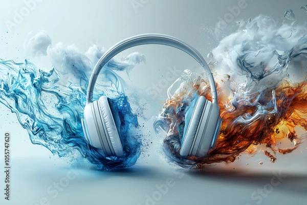 Fototapeta Modern Headphones Illustrating Noise Cancellation in a Serene Setting