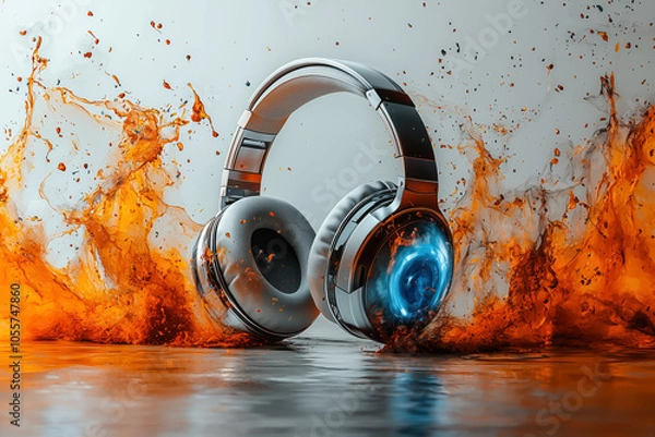 Fototapeta Modern Headphones Illustrating Noise Cancellation in a Serene Setting