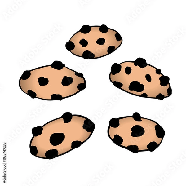 Obraz A group of cute hand-drawn cookies with chocolate chips isolated on white