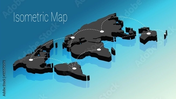 Obraz Mapa świata izometryczny koncepcja. 3d płaska ilustracja