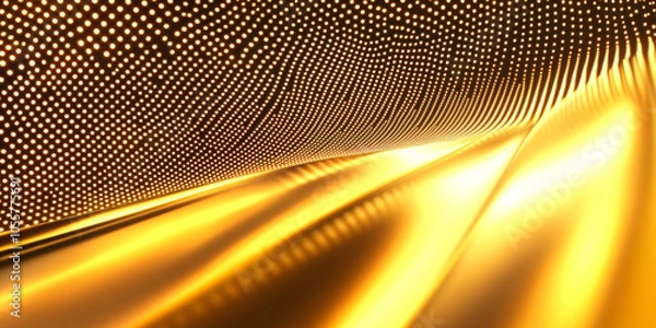 Fototapeta 3D abstract curve speed line wave curve with glitter star particles flowing, gold and black beautiful shiny virtual space aurora sky ocean land cosmetic shiny illustration web banner background