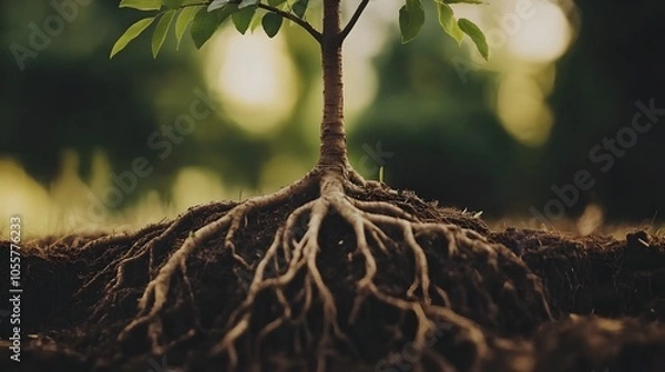 Fototapeta Powerful Tree Roots and Branches Symbolizing Strong Foundations and Growth Leadership