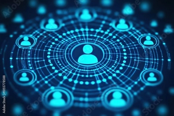 Fototapeta Global Network Connection: Abstract digital illustration depicting a network of interconnected people, symbolizing global communication, collaboration, and community.