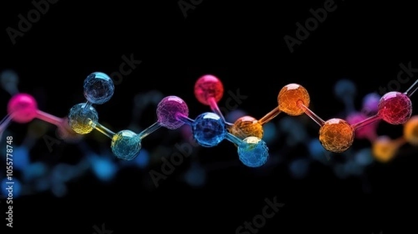 Fototapeta Molecular structure with vibrant colors on a black background