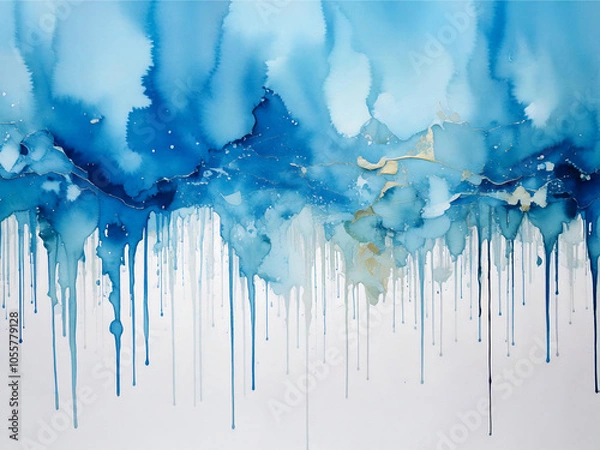 Obraz 青と金の抽象水彩画