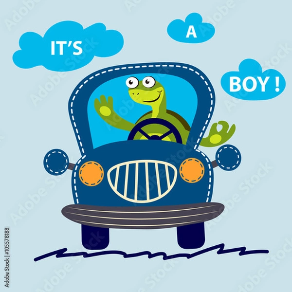 Obraz Funny turtle on a car