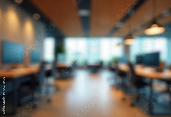 Fototapeta motion blur background of modern office interior design contemporary workspace for creative business defocus long exposure shake jerk