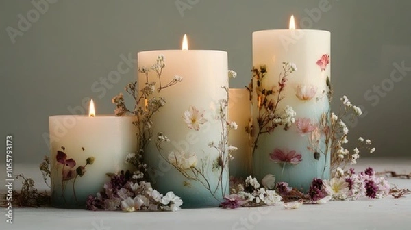Obraz Tranquil candle displays adorned with floral elements