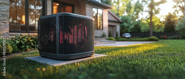 Fototapeta Modern Heat Pump System Illustration with Energy Efficiency in Action