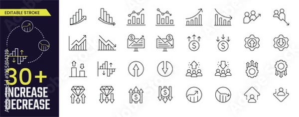 Obraz Increase and Decrease Stroke icon collections. Containing Increase, Decrease, Growth, Fall, up, down icons. Editable Stroke icon collections.