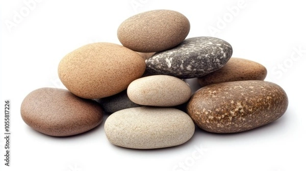 Fototapeta Stack of smooth stones, isolated on white, arranged in a balanced pile, minimalist zen theme