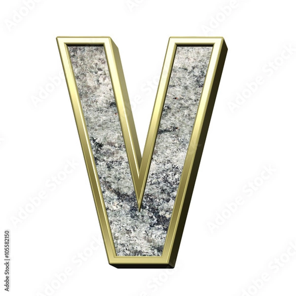 Fototapeta One letter from granite with gold frame alphabet set isolated over white. Computer generated 3D photo rendering.